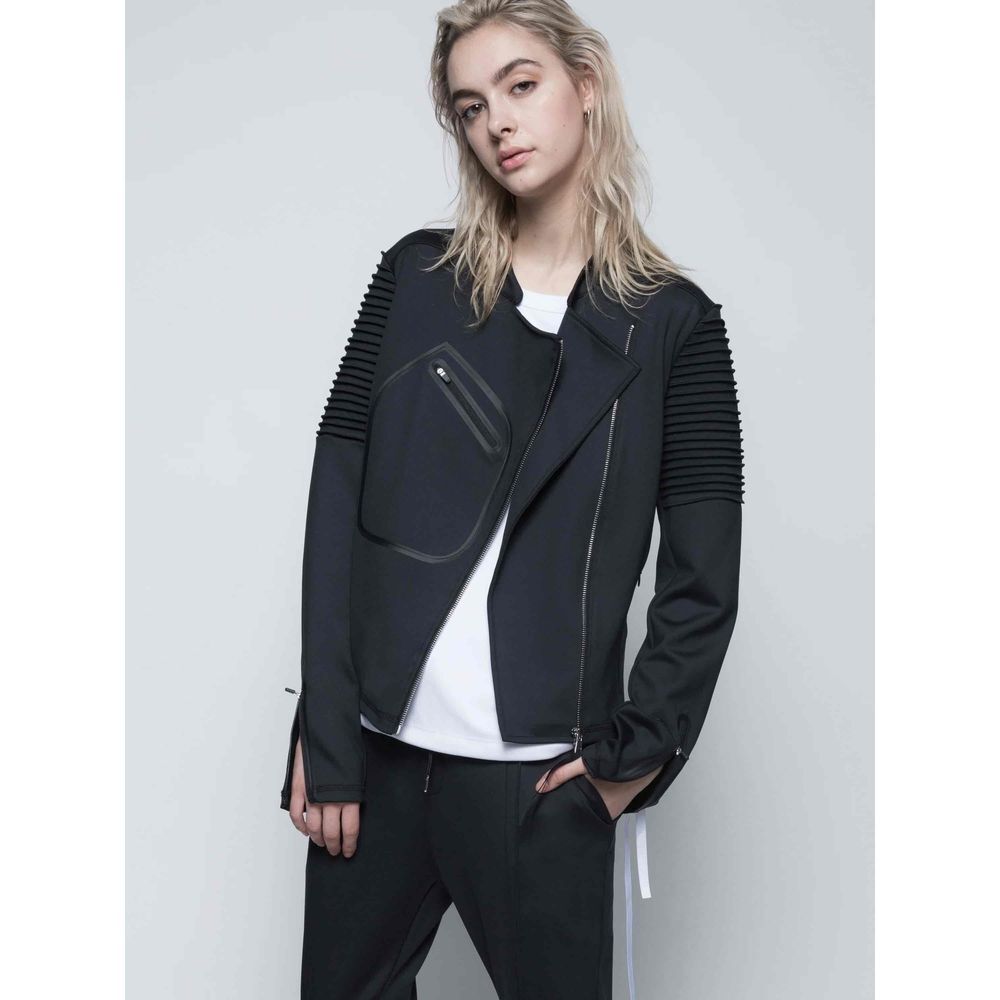 Voice Of Insiders Jacket XL Asymmetrical Padded Shoulder Zippered Cuffs Black